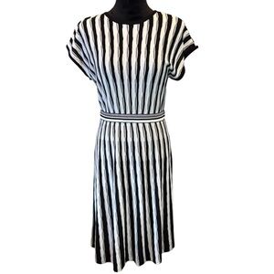 Ming Wang Black/White Striped Flare Knit Soft Dress,XS,Spring Summer Lightweight